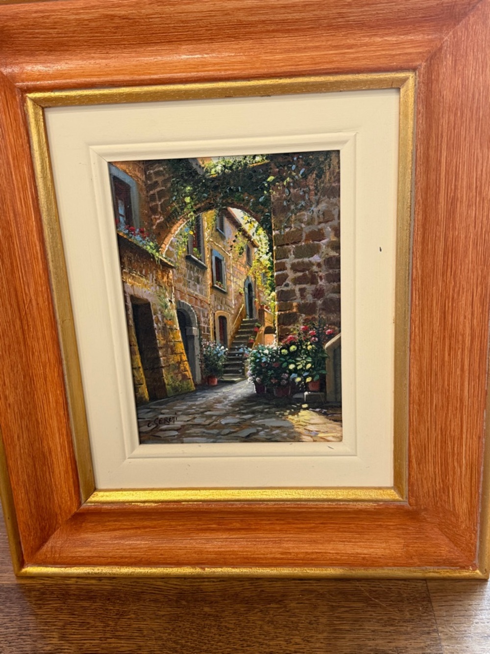 Original Oil Painting - Italian Alleyway - Custom Frame, purchased in Italy